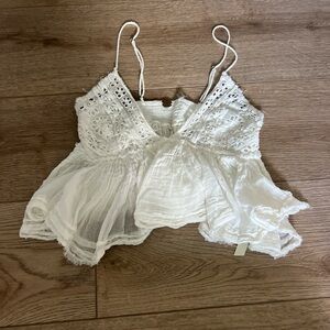 Free People White Lace Cropped Tank Top